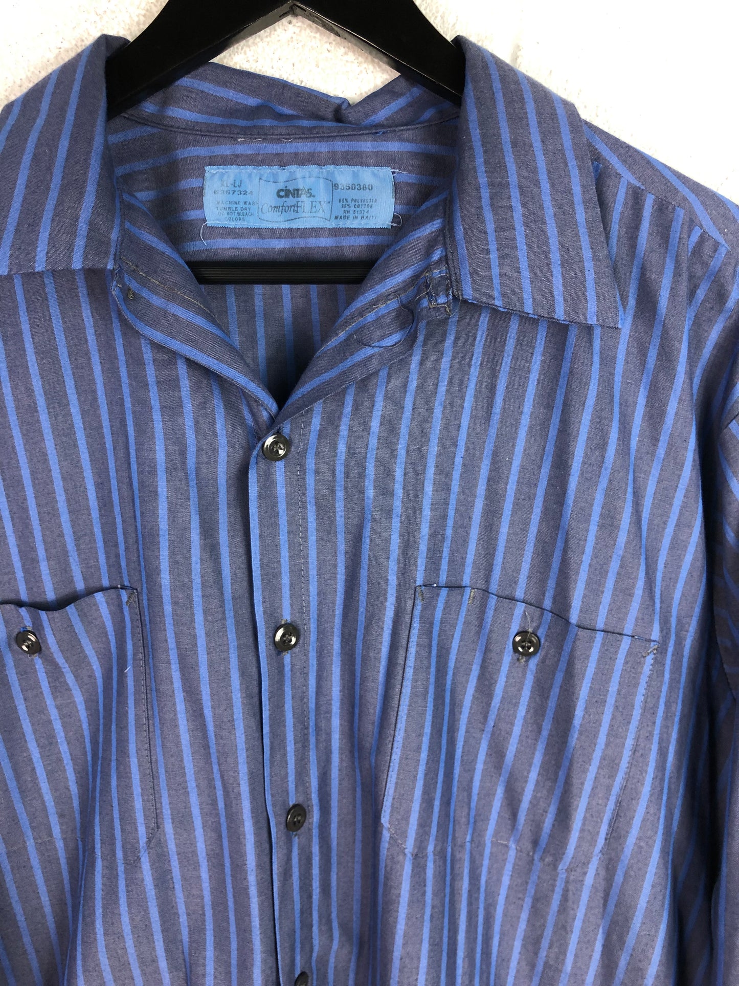 VTG Western Blue Striped Button Up L/S Shirt Sz XXL