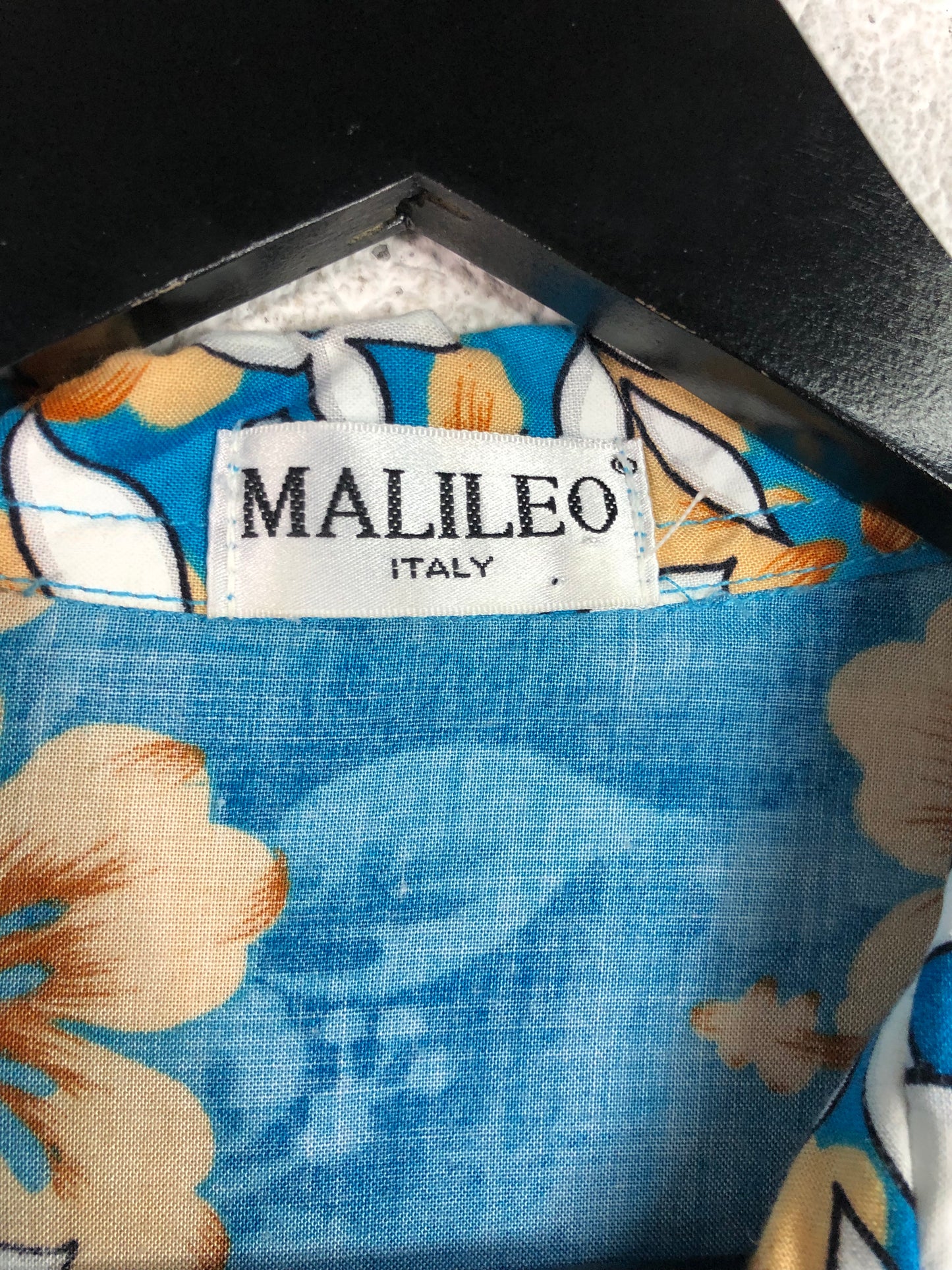 VTG Malileo Italy Blue/Yellow Hawaiian Shirt Sz M/L