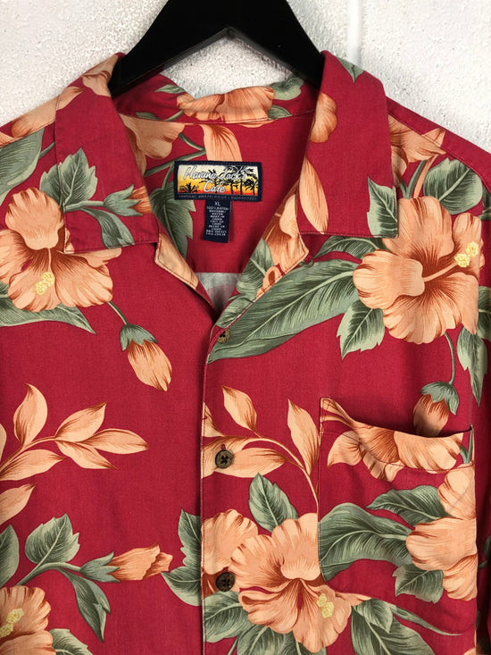 VTG Havana Jacks Cafe Red Flowers Hawaiian Shirt Sz 2XL