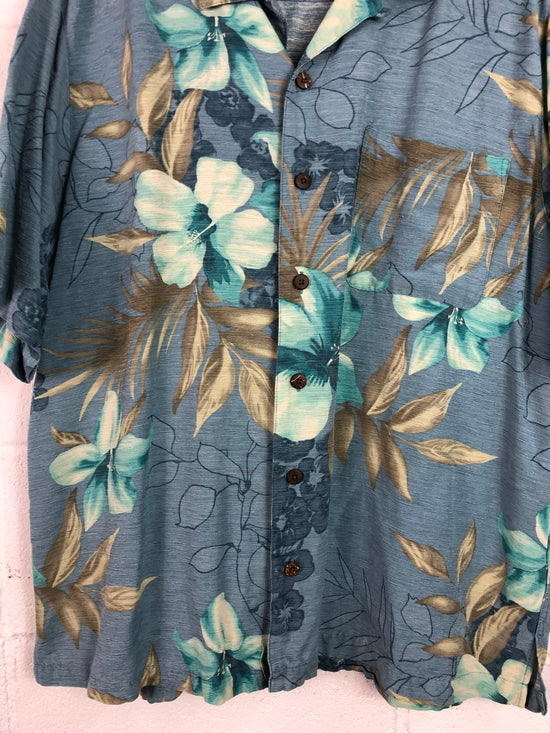 VTG Havana Jacks Cafe Blue Flowers Hawaiian Shirt Sz XL
