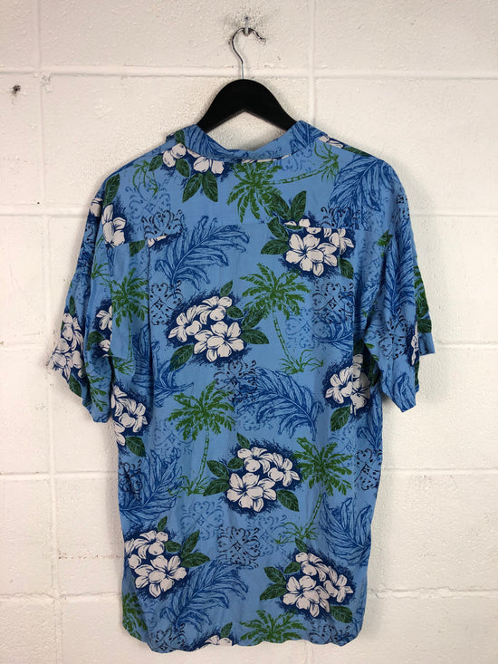 VTG Hawaiian Reserve Collection Blue & White Flowers Hawaiian Shirt Sz M