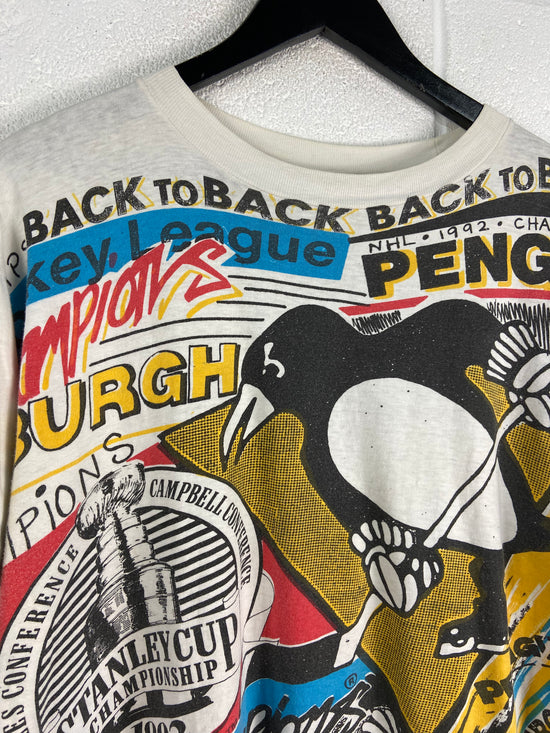 Load image into Gallery viewer, VTG Pittsburgh Penguins 92&amp;#39; Stanley Cup AOP Sz XL
