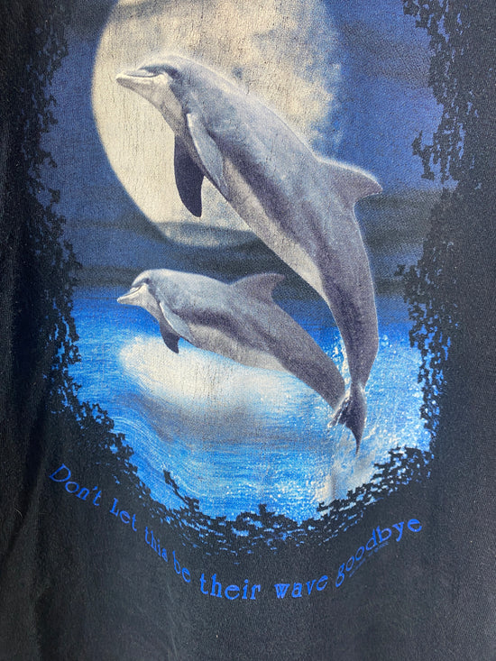 Load image into Gallery viewer, VTG Don’t Let This Be Their Wave Goodbye dolphin Tee Sz S
