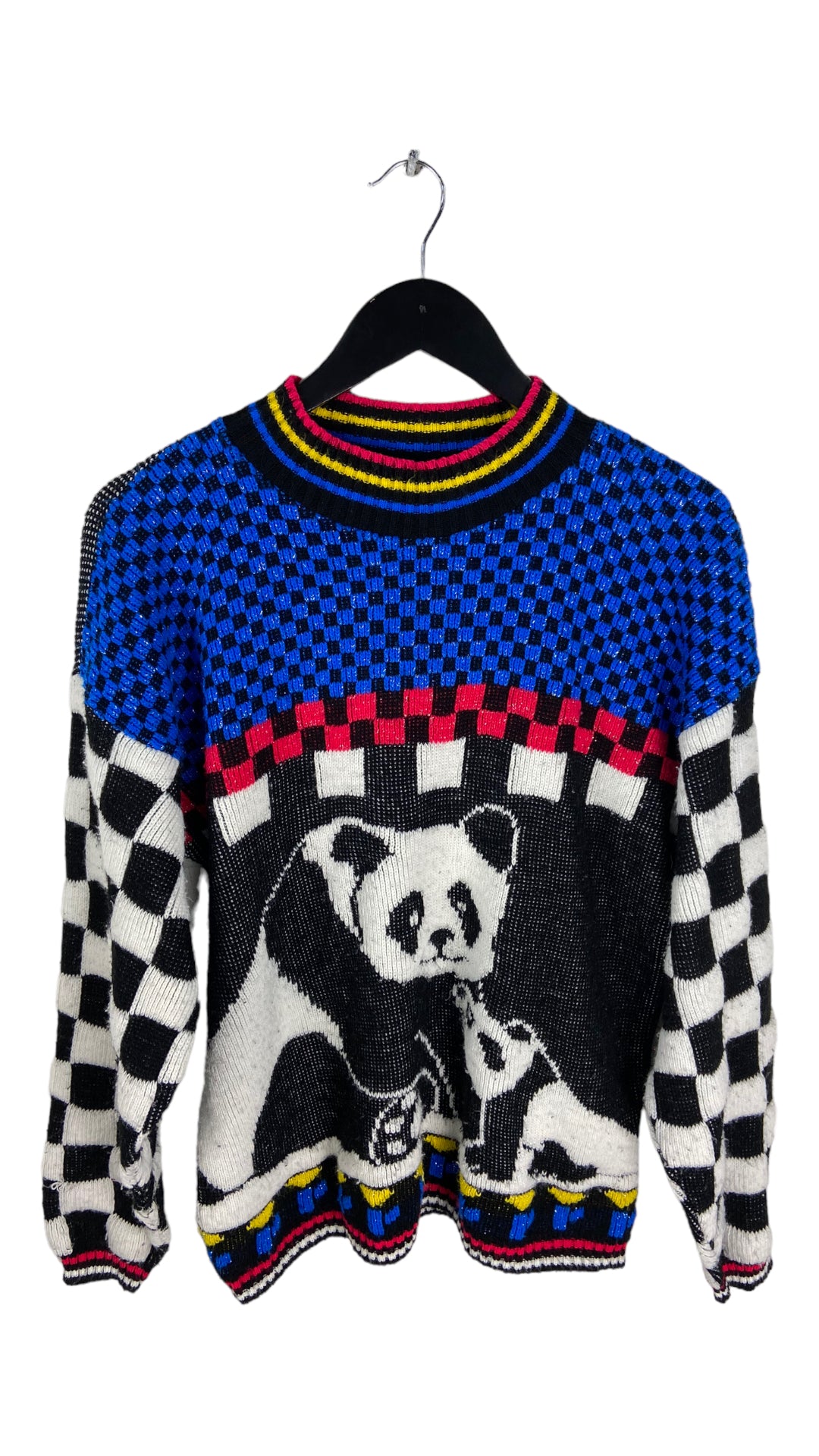 VTG Panda Wool Checkerboard Sweater Sz M