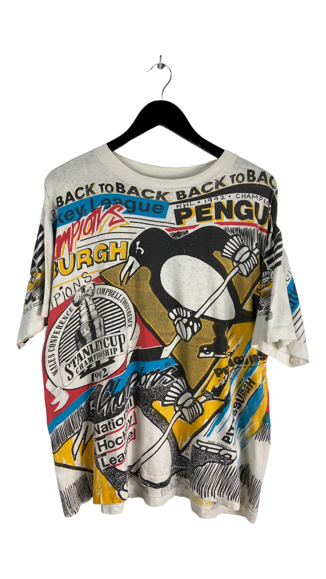 Load image into Gallery viewer, VTG Pittsburgh Penguins 92&amp;#39; Stanley Cup AOP Sz XL
