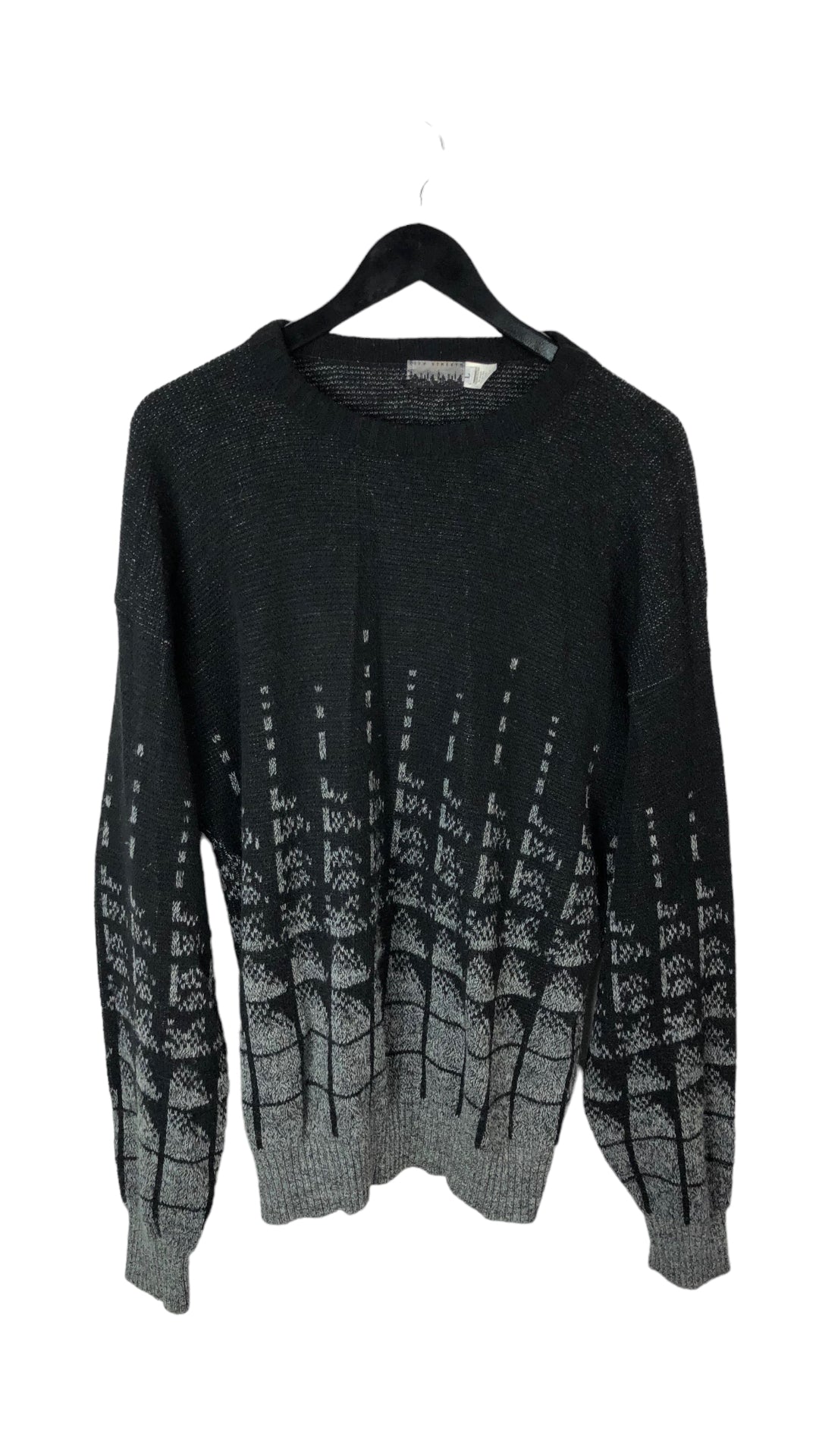VTG Wool Black/Grey Gridded Sweater Sz L
