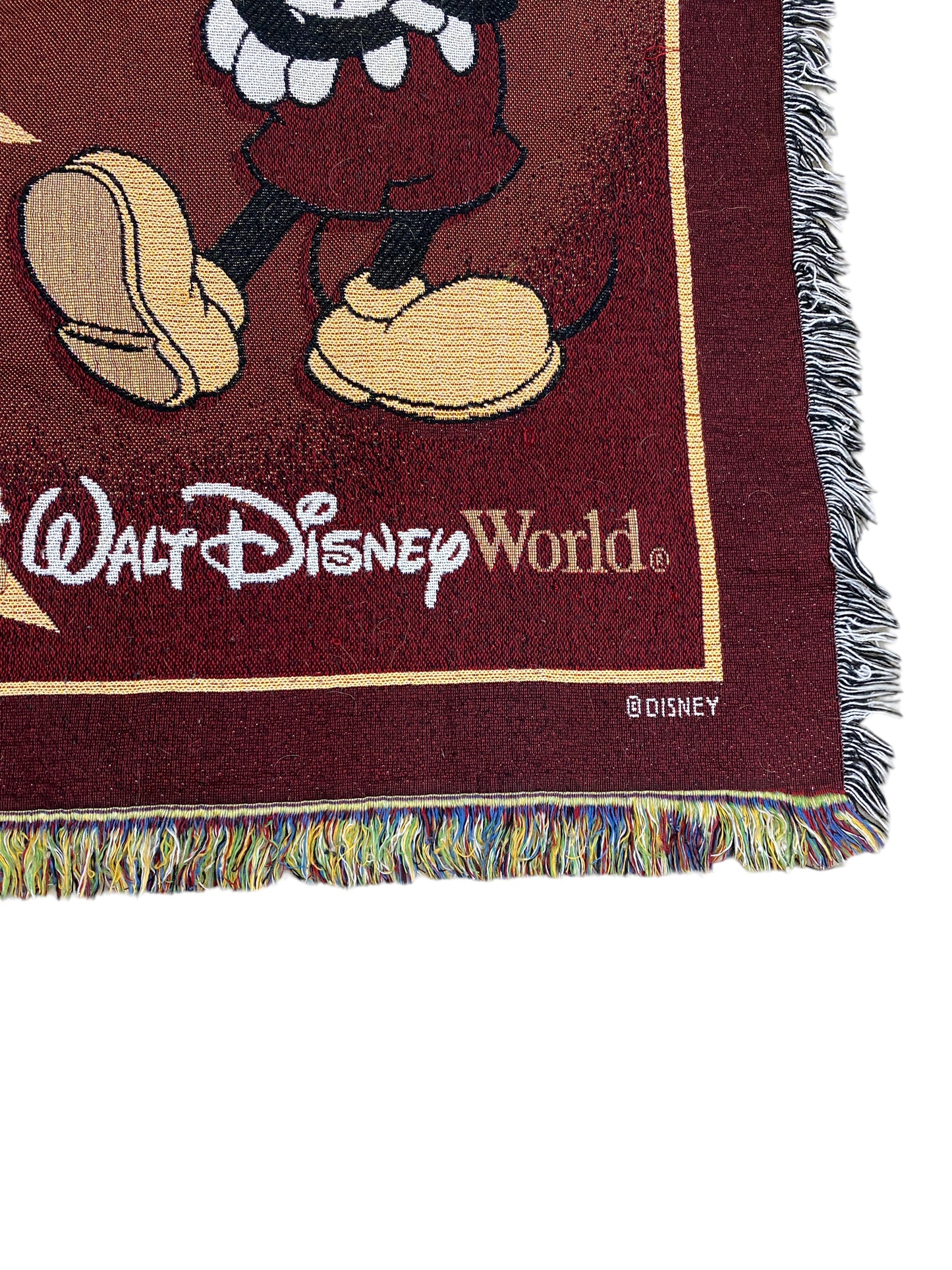 VTG Mickey Mouse Disney World Bergundy Blanket 45" x 60"