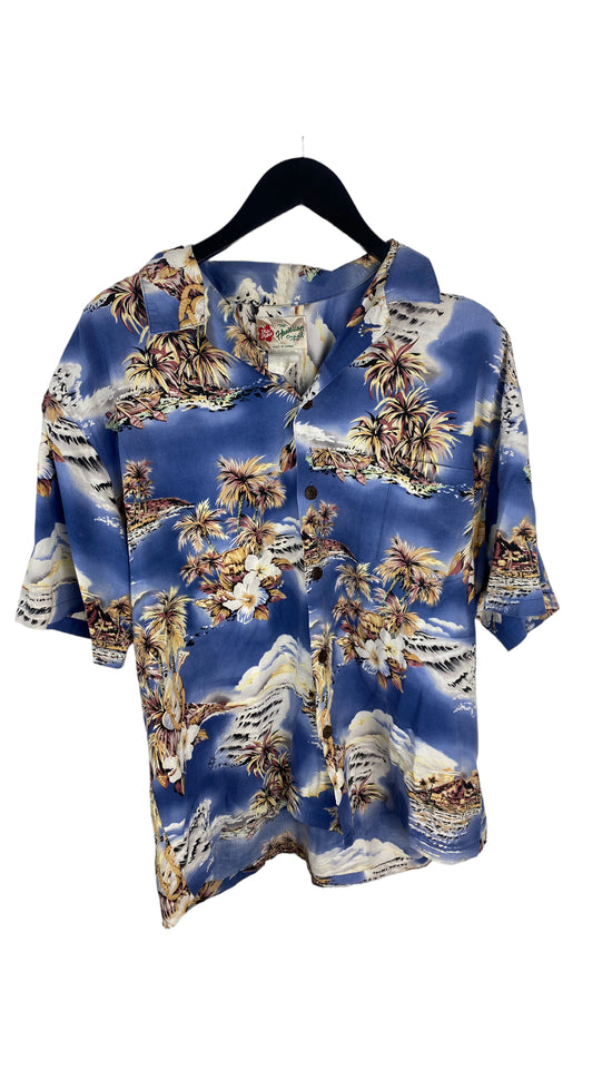 Vtg Hilo Hattie Blue Hawaiian  Shirt Sz XL