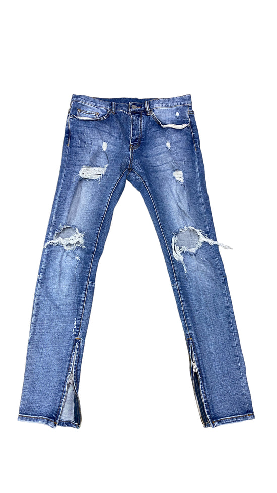 MNML Skinny Blue Denim Distressed Jeans Sz 34x32