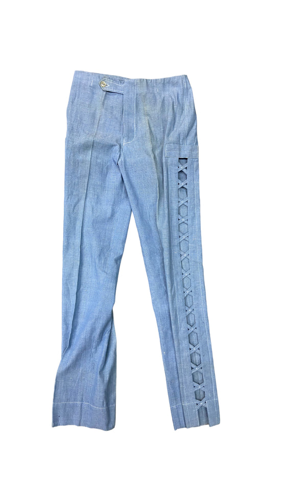 VTG Baby Blue Cut Out Trouser Pants Sz 28x33