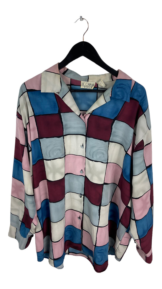 VTG Multicolor Squared L/S Button Up Shirt Sz XXL