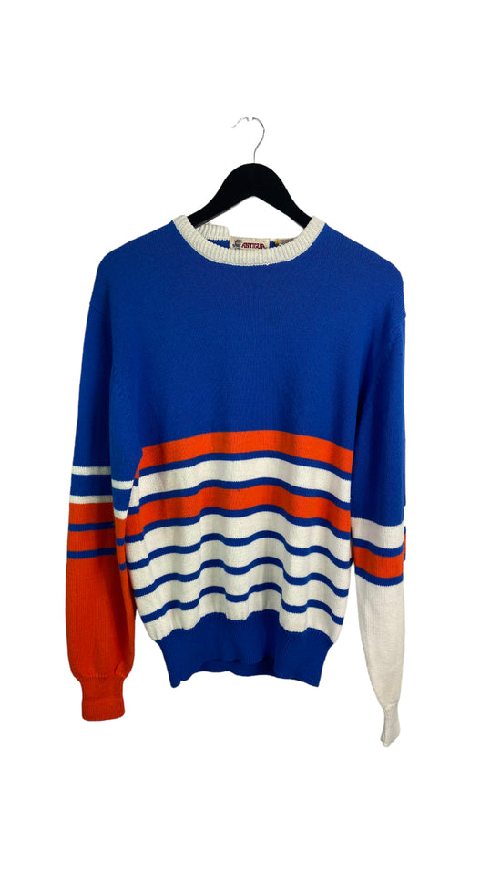 VTG Antigua Blue And Orange Striped Sweater Sz L