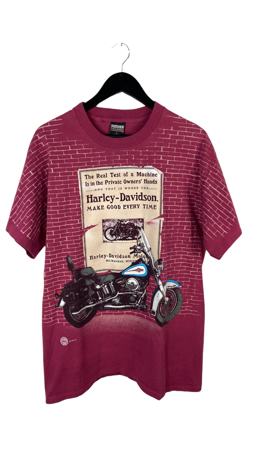 VTG Harley Davidson Brick Motorcycle Tee Sz L