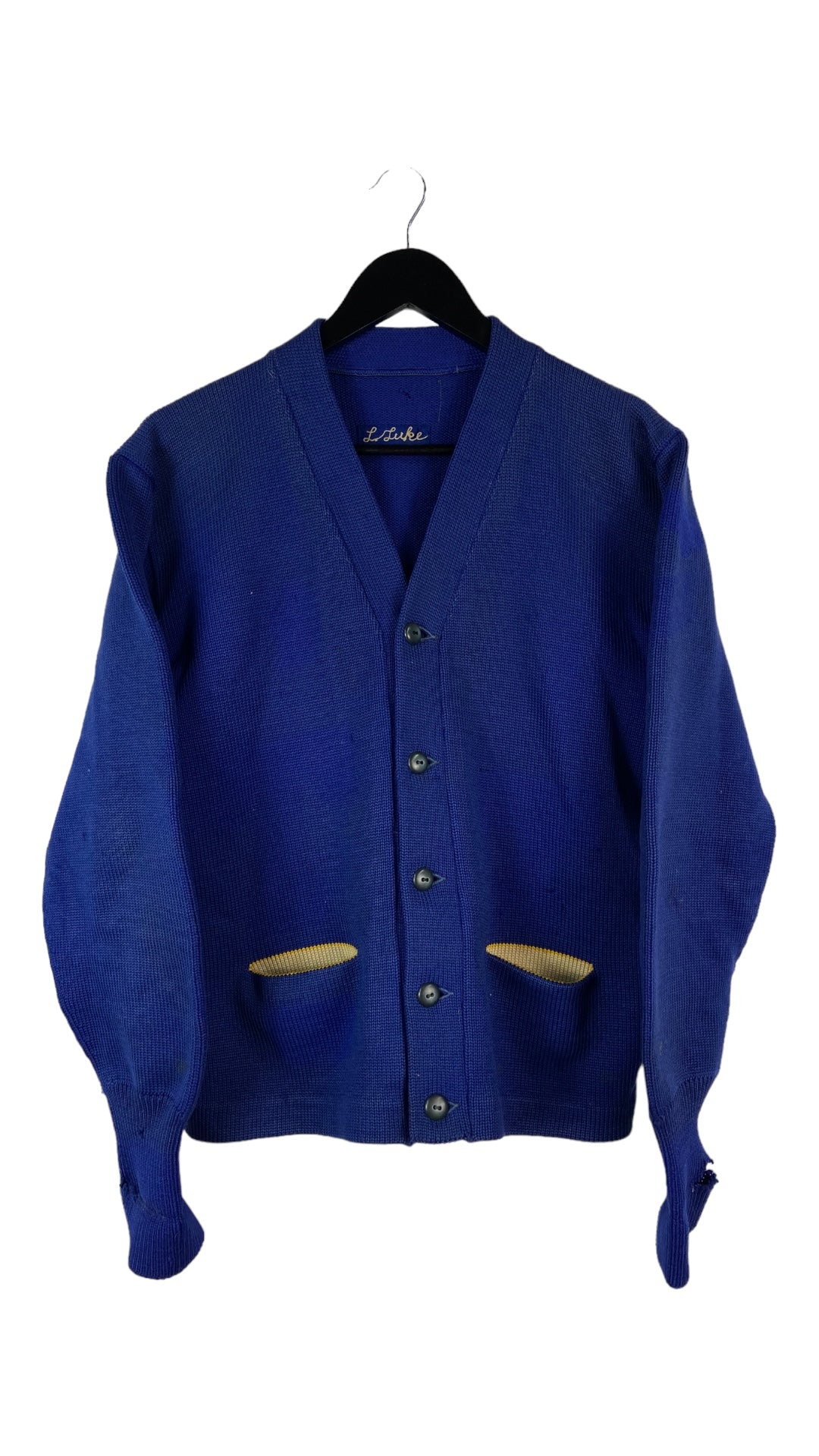 VTG Blue Heavy Wool Button Up 40s/50s Sweater Sz L