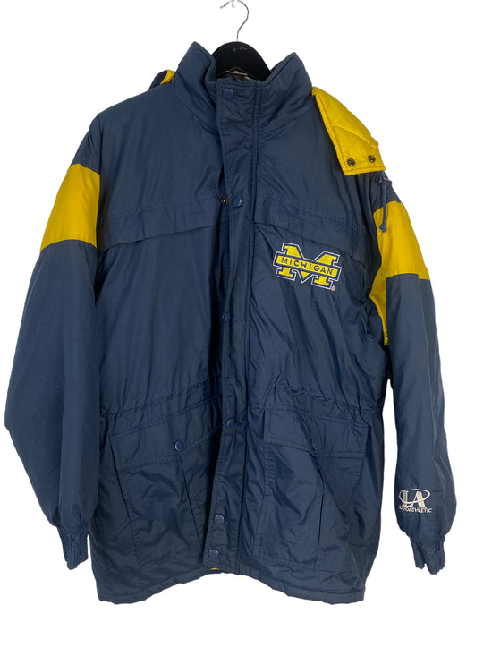 VTG Michigan Wolverines Logo Athletic Long Puffer Jacket Sz XL