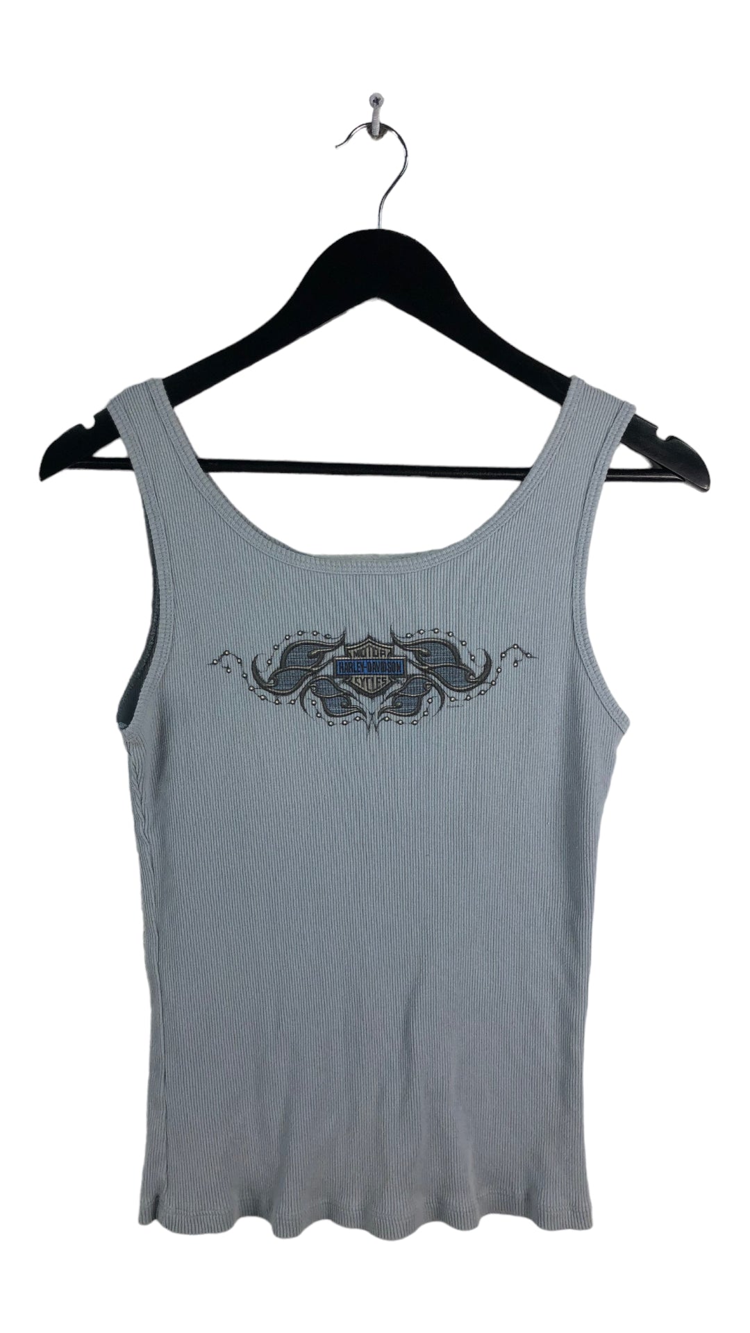 Load image into Gallery viewer, VTG Wmns Harley Davidson Bumpus Baby Blue Tank Top Sz L
