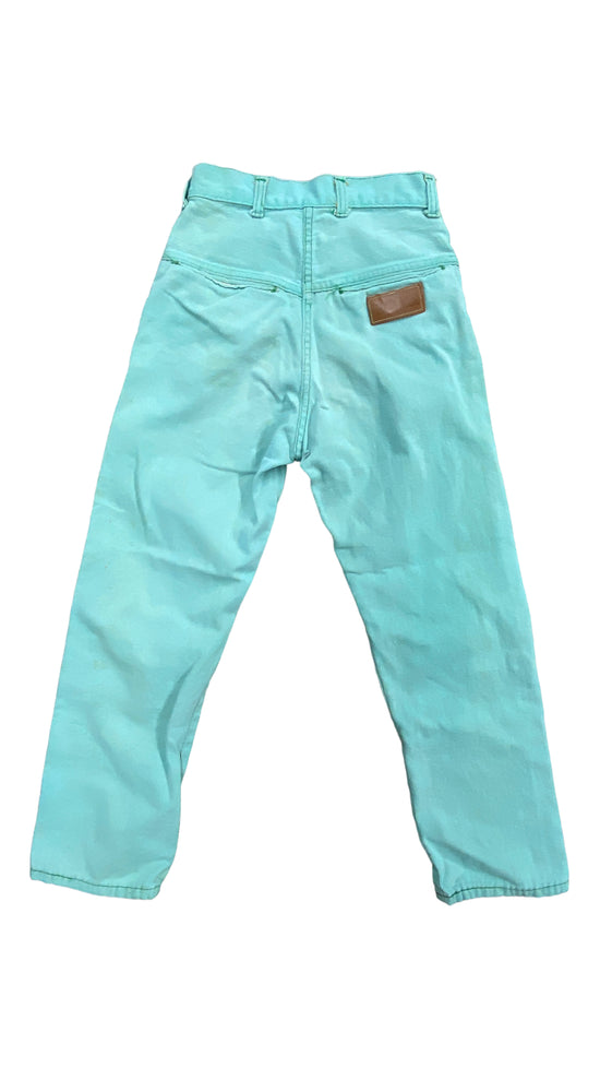 VTG Kids Big Yank Turquoise Denim Pants Sz 24x23