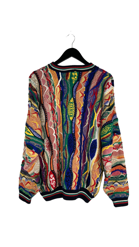VTG Divots Coogi Style 3D Bright Colored Knit Sweater Sz L