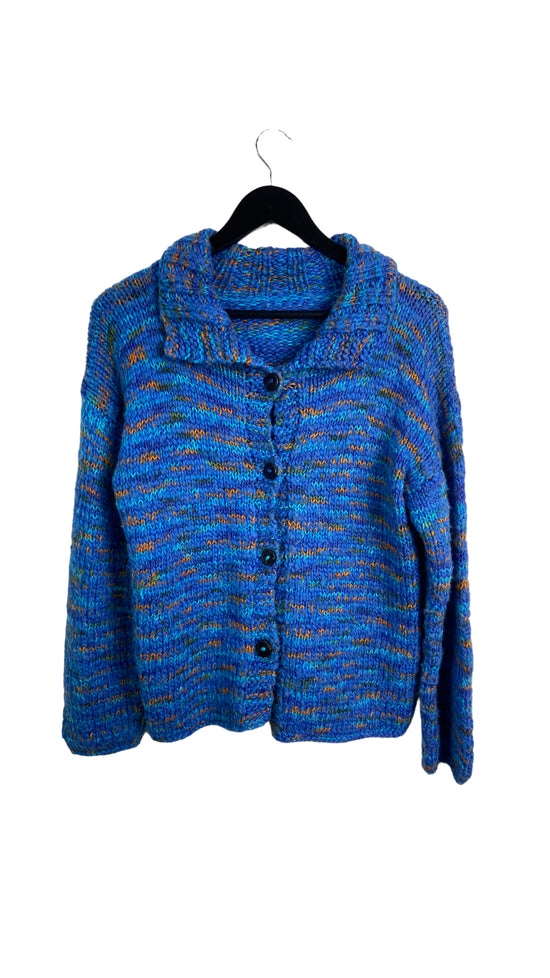 Knit Orange And Blue Button Front Cardigan Sweater Sz M