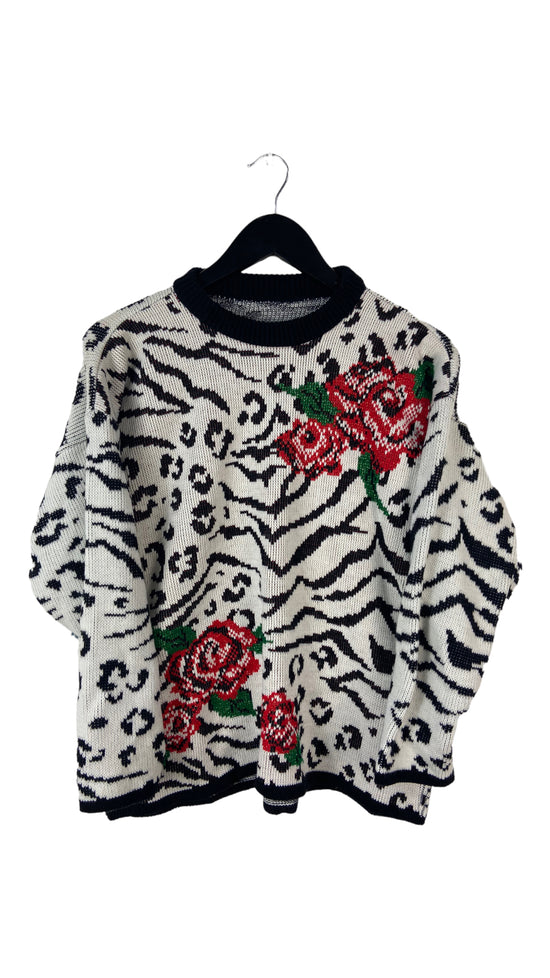 VTG Wmns Christmas Rose Zebra Sweater Sz M
