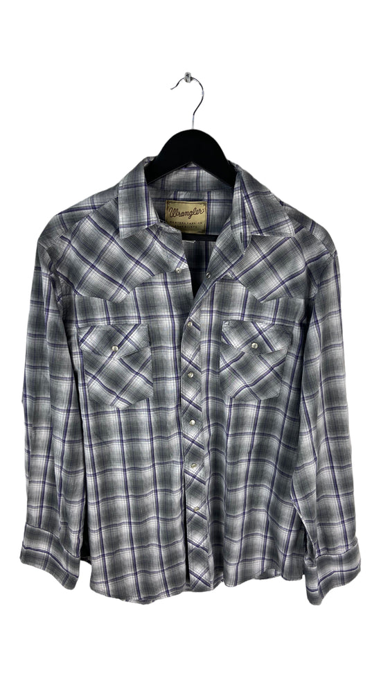 VTG Wrangler Grey Plaid L/S Button Up Shirt Sz XL