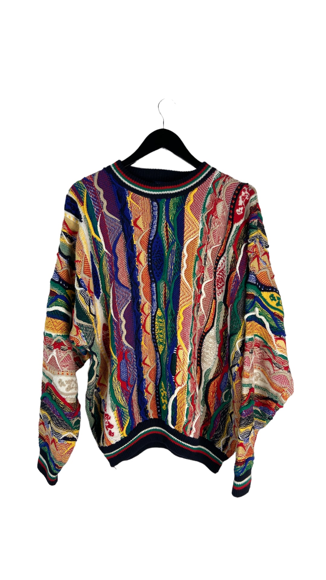 VTG Divots Coogi Style 3D Bright Colored Knit Sweater Sz L