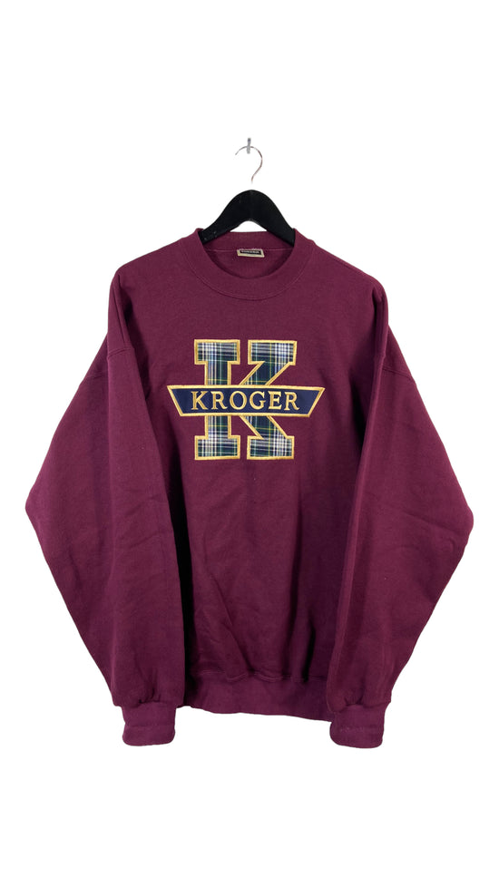 VTG Kroger Plaid Embroidered Maroon Sweatshirt Sz XL