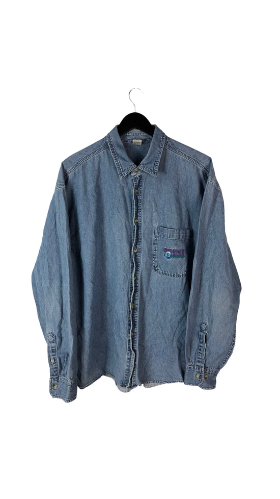 Load image into Gallery viewer, VTG Discovery Channel Denim Button LS Shirt  Sz XL
