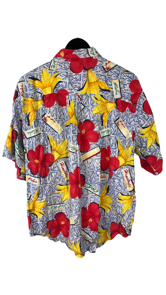 VTG Tropical Flower Button Up Shirt Sz L