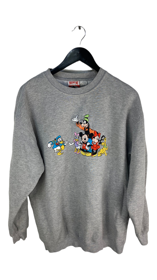 VTG Mickey Inc. Embroidered Grey Crewneck Sz L