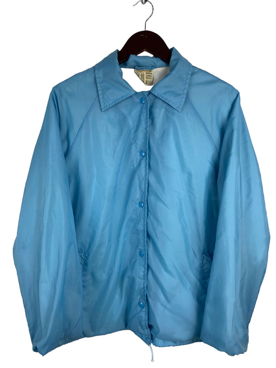 VTG Retro 70's Sears Windbreaker Blue Button Up Jacket Sz L