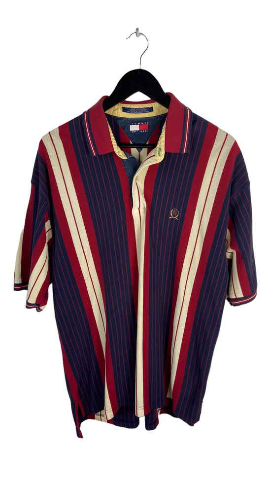 VTG Tommy Hilfiger Navy/Red Striped Polo Shirt Sz XL