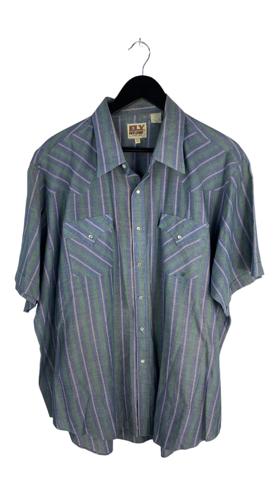 VTG Western Blue/Green Button Up Shirt Sz XXL