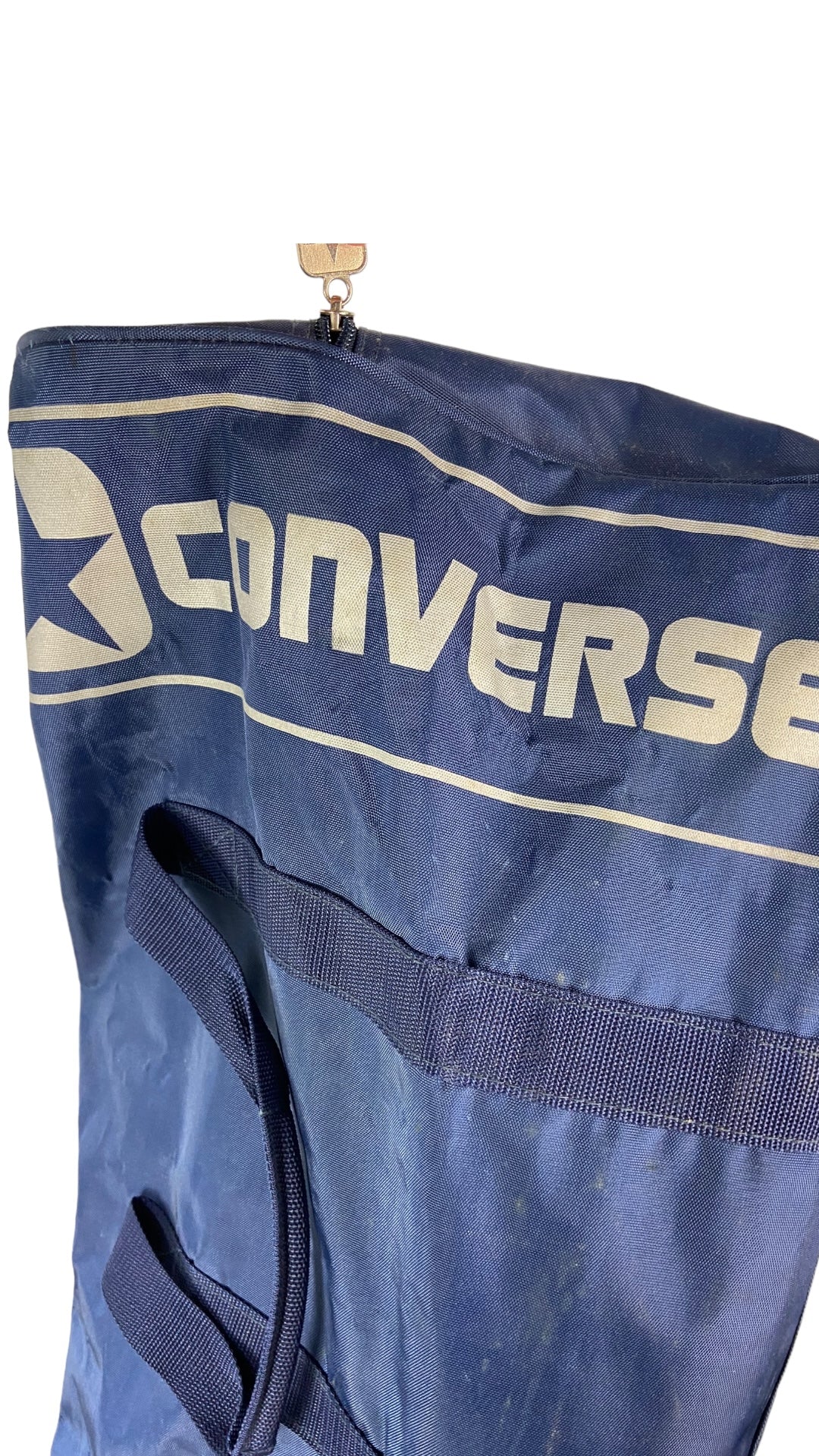 Load image into Gallery viewer, VTG Converse 80&amp;#39;s Navy Duffle Bag 24&amp;quot;x14&amp;quot;
