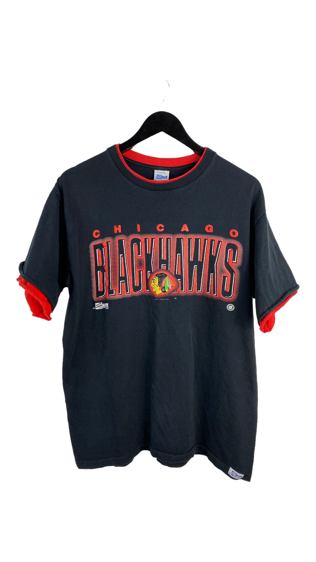 Load image into Gallery viewer, VTG Chicago Blackhawks Salem Double Collar Tee Sz L
