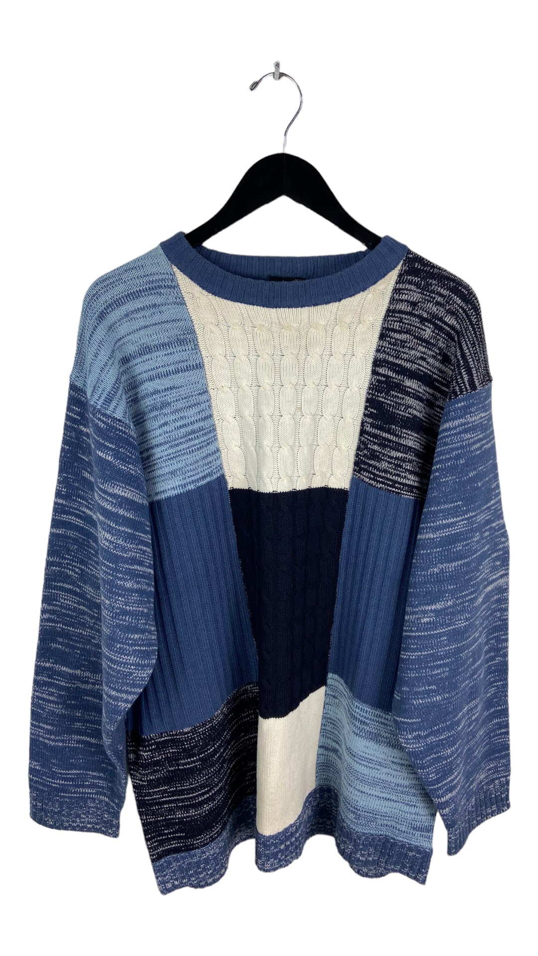 VTG Multipattern Blue Woven Sweater Sz XL