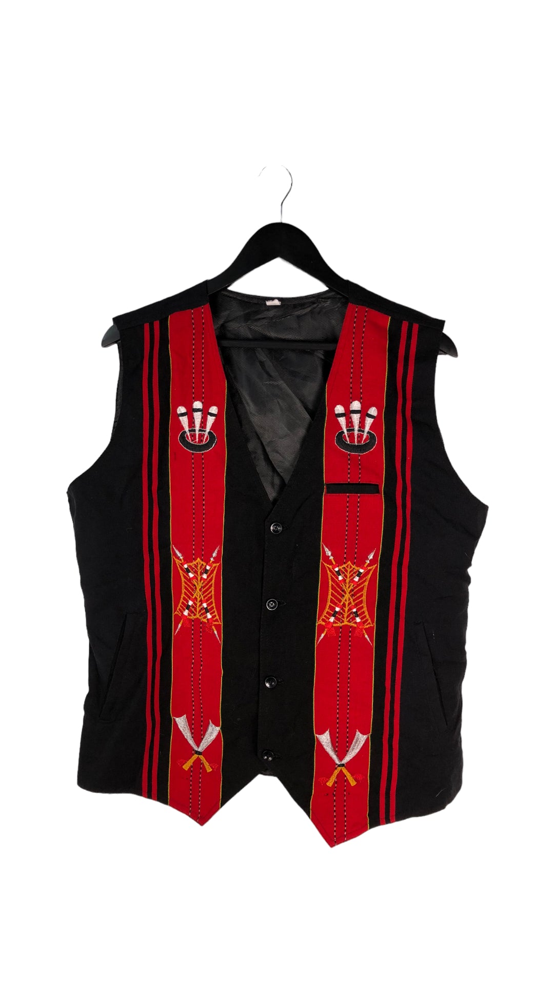 VTG Handmade Ethic Naga AO  Red & Black Traditional Waistcoat  Sz L