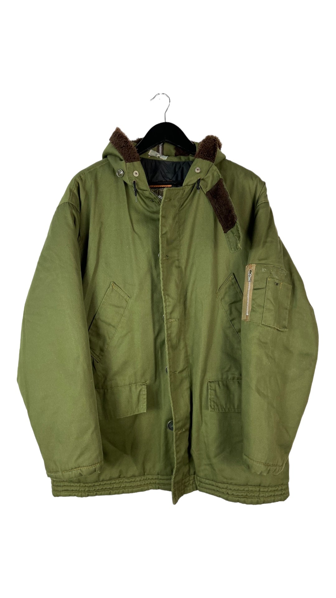 VTG Military Olive Zip Up Parka Jacket Sz XL