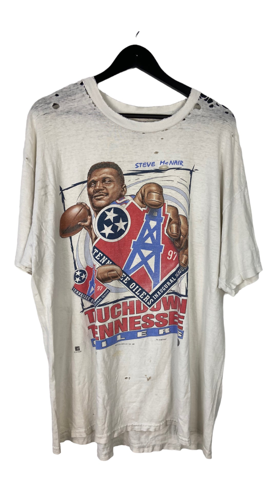 Load image into Gallery viewer, VTG Steve McNair Thrashed Tennesse Oilers Tee Sz XL
