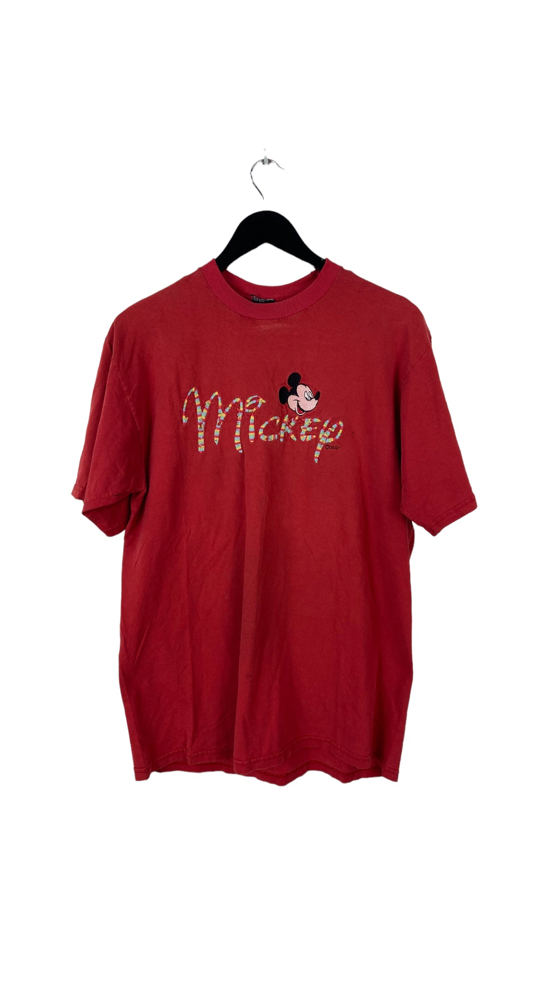 VTG Mikey Mouse Red Embroidered Tee Sz L