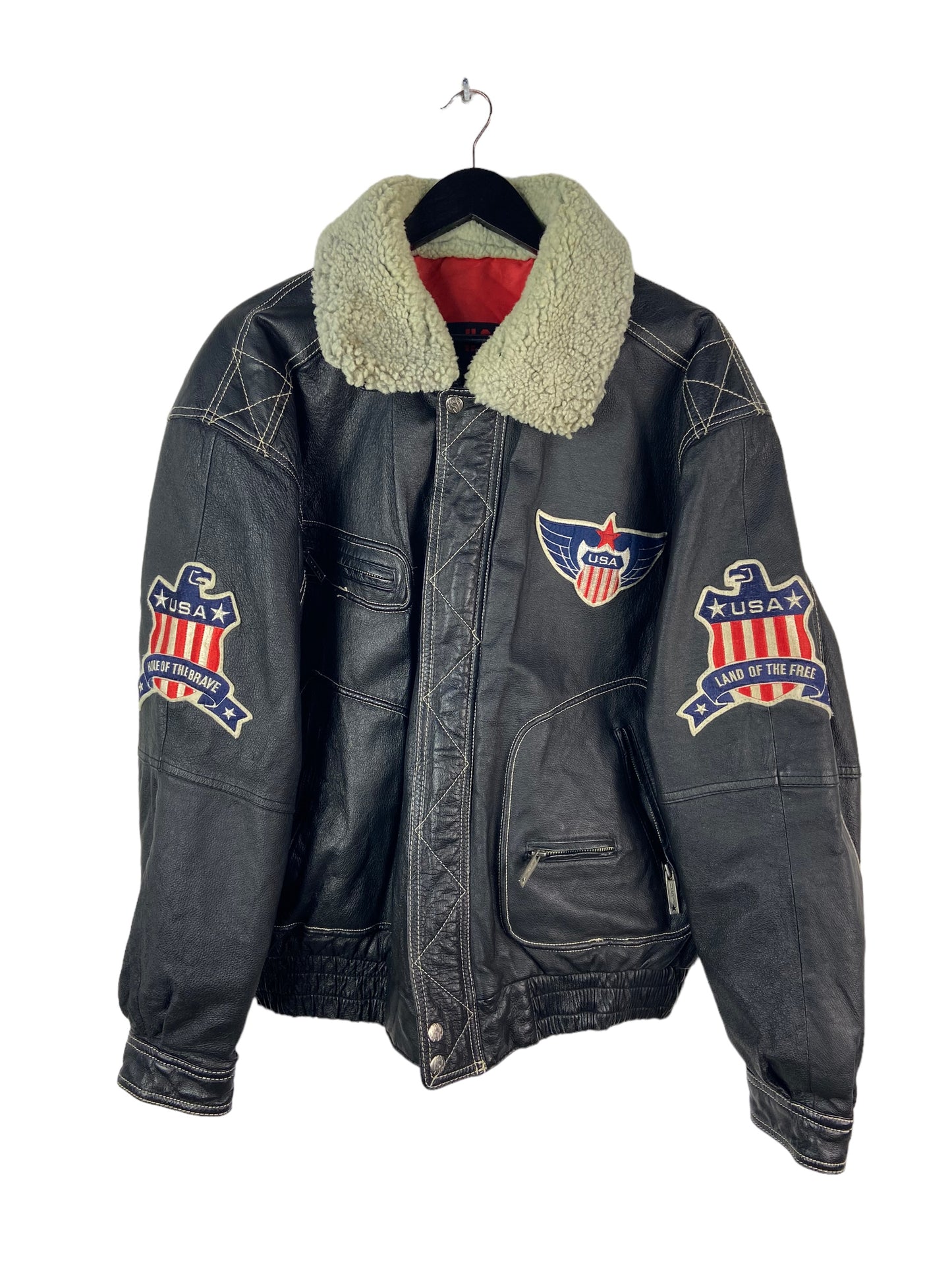 VTG Micheal Hobarn American Flag Leather Jacket Sz XL
