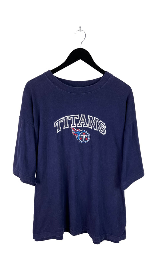 VTG Tennessee Titans Navy Embroidered Spellout Tee Sz XL/XXL