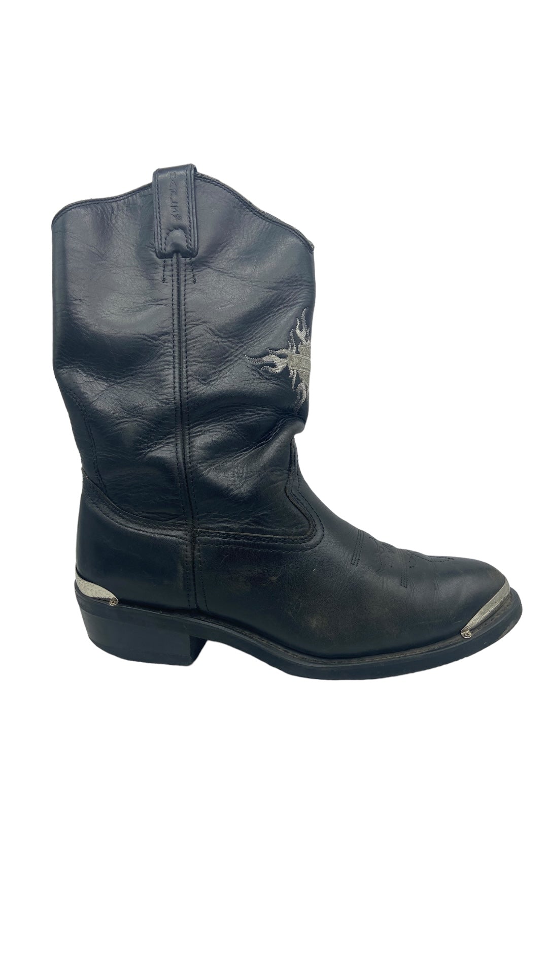 Harley Davidson Silver/Black Cowboy Boots Sz 12