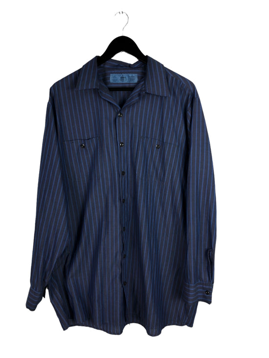 VTG Western Blue Striped Button Up L/S Shirt Sz XXL