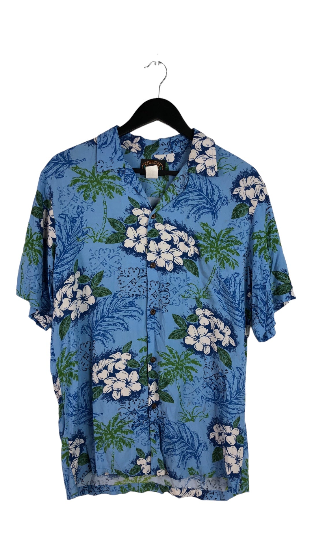VTG Hawaiian Reserve Collection Blue & White Flowers Hawaiian Shirt Sz M