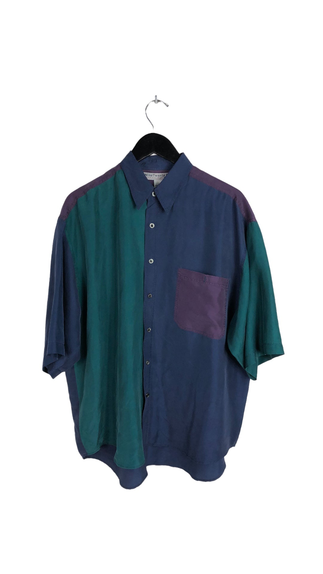 VTG Silk Color Block Short sleeve Shirt Sz L/XL