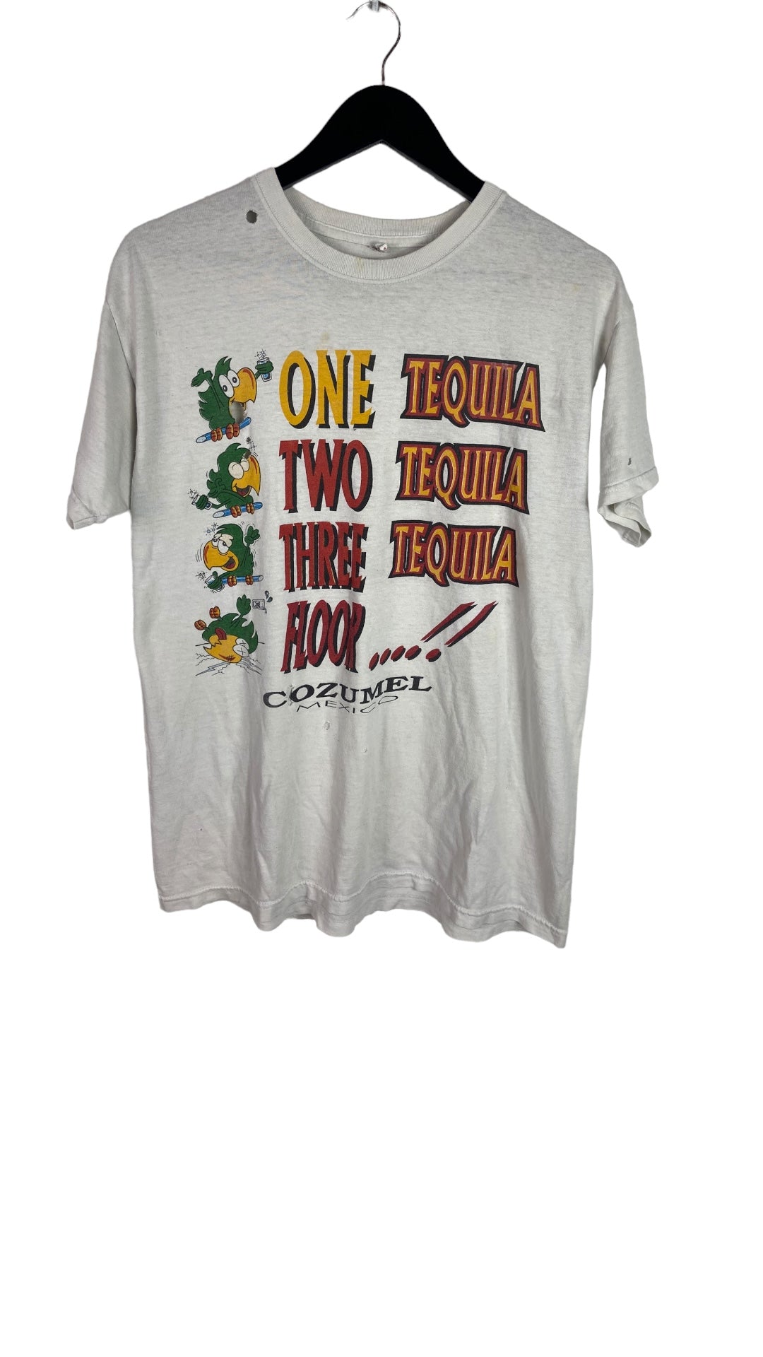 VTG One Tequila, Two Tequila, Cozumel Mexico Tee Sz L