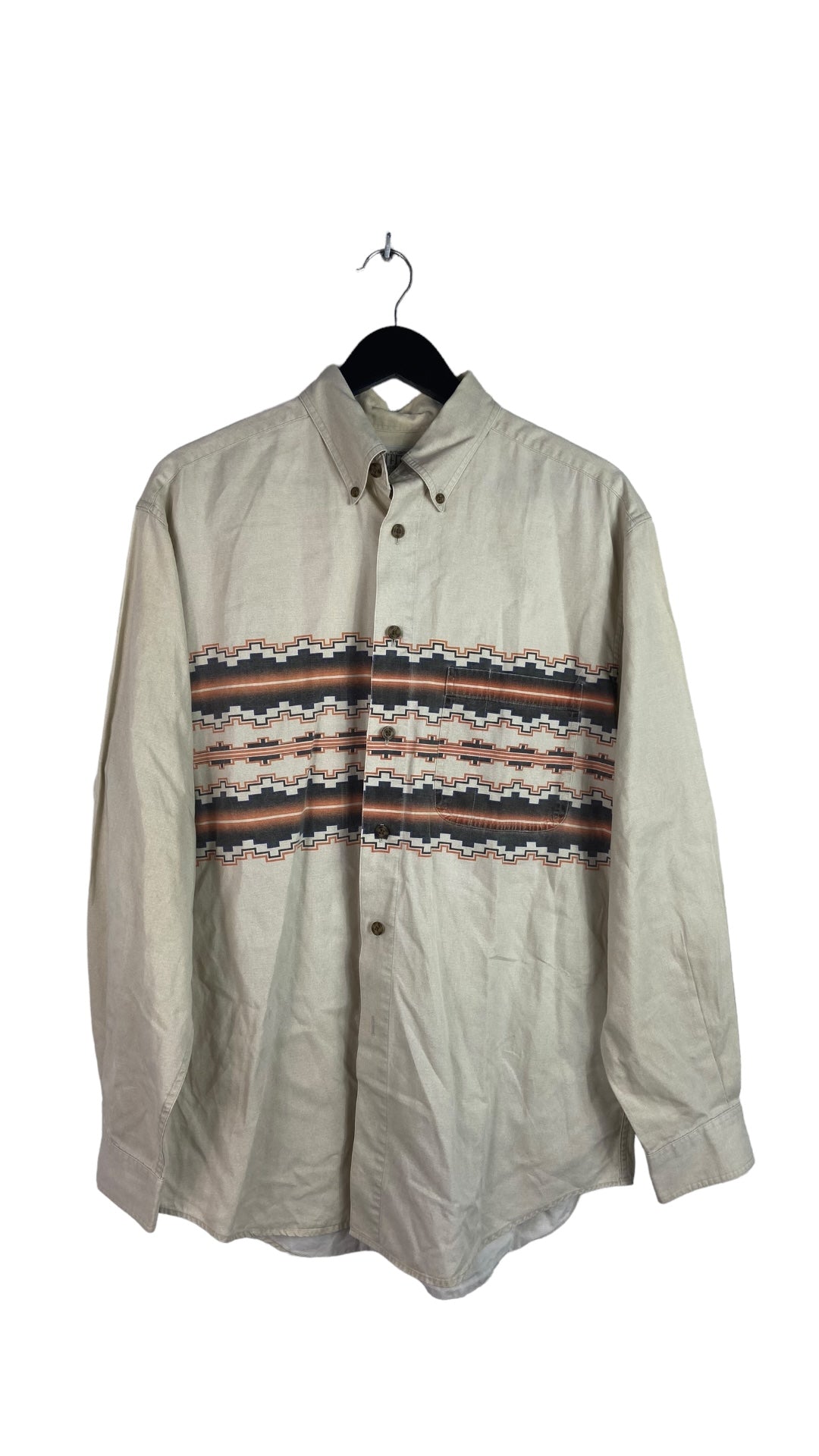 VTG Western Tan Aztec L/S Button Up Shirt Sz L