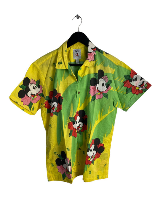 Vtg Mickey and Co Yellow Hawaiian Shirt Sz M