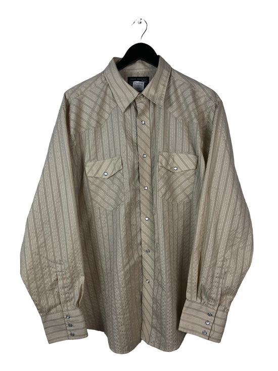 VTG Wrangler Pearlsnap Western Striped L/S Button Up Shirt Sz XL/XXL